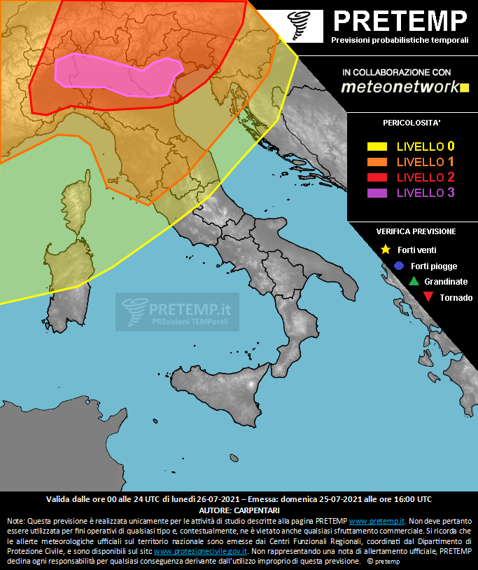 Mappa previsione del 26 luglio 2021