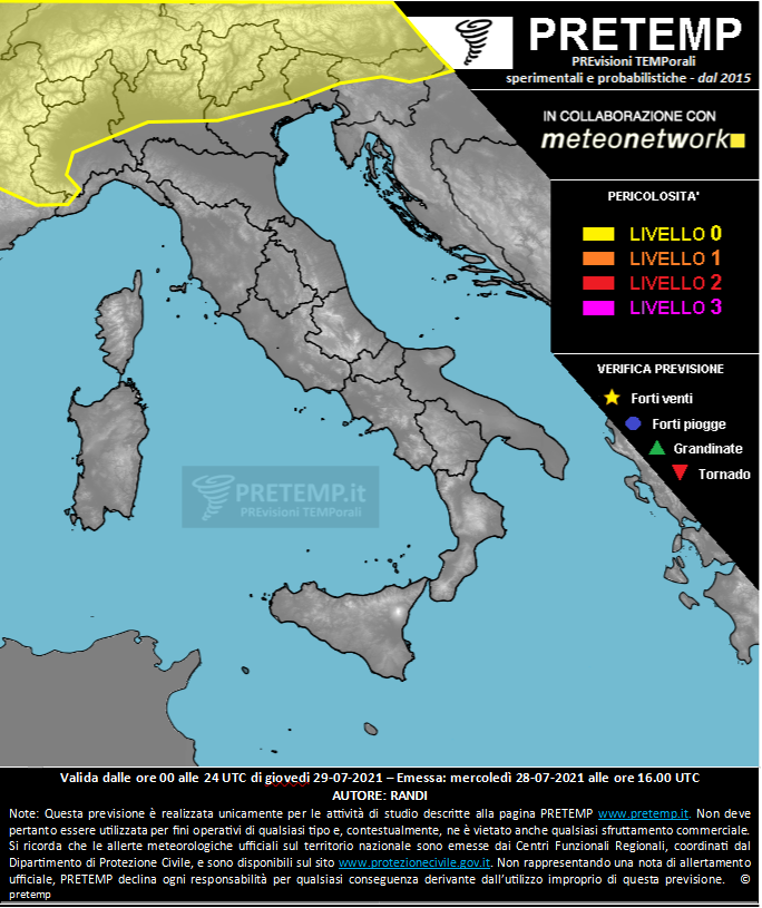 Mappa previsione del 29 luglio 2021