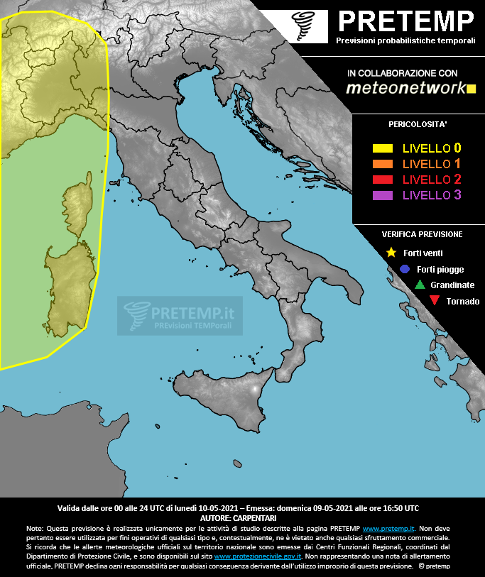 Mappa previsione del 10 maggio 2021