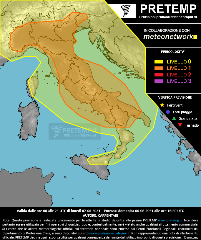 Mappa previsione del 07 giugno 2021