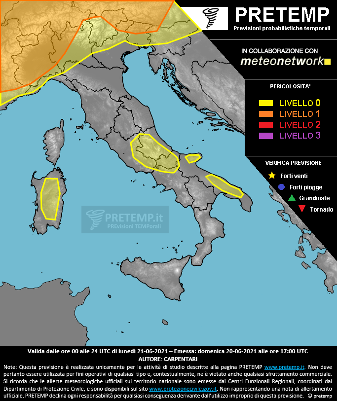 Mappa previsione del 21 giugno 2021