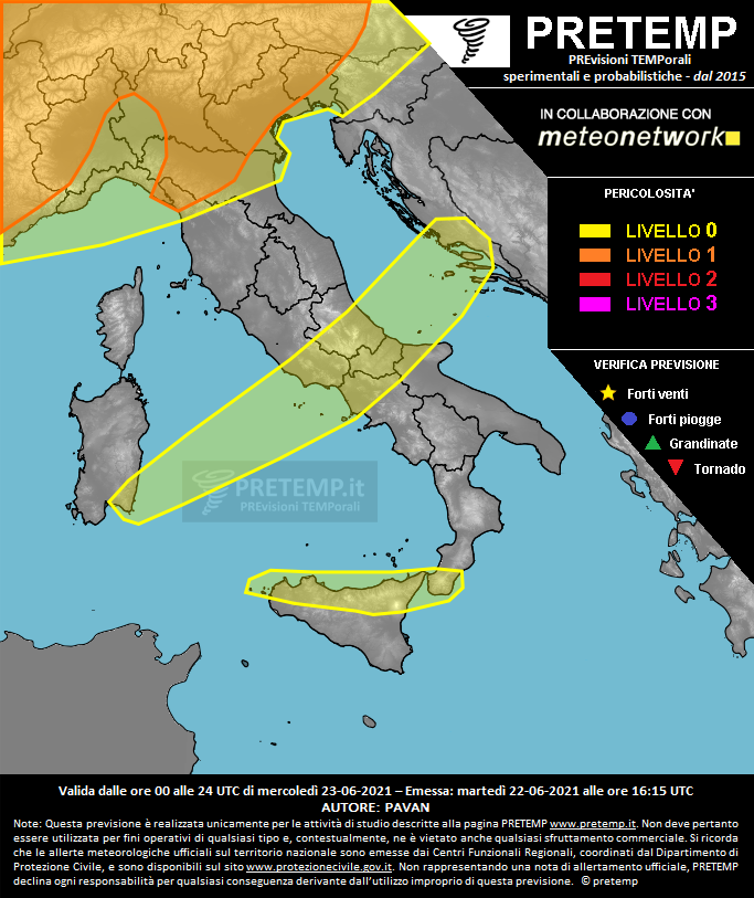 Mappa previsione del 23 giugno 2021