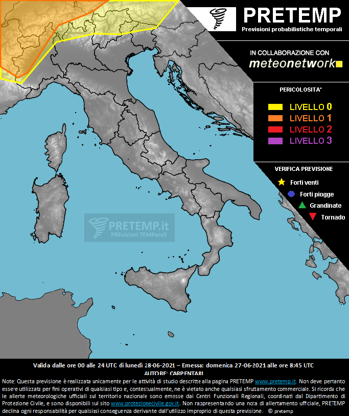 Mappa previsione del 28 giugno 2021