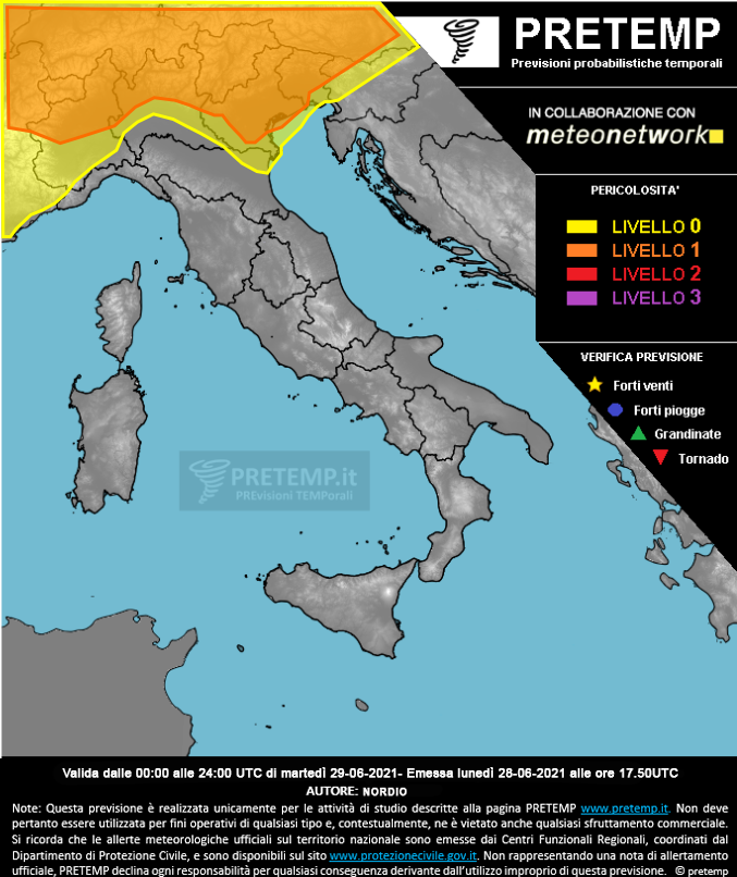 Mappa previsione del 29 giugno 2021