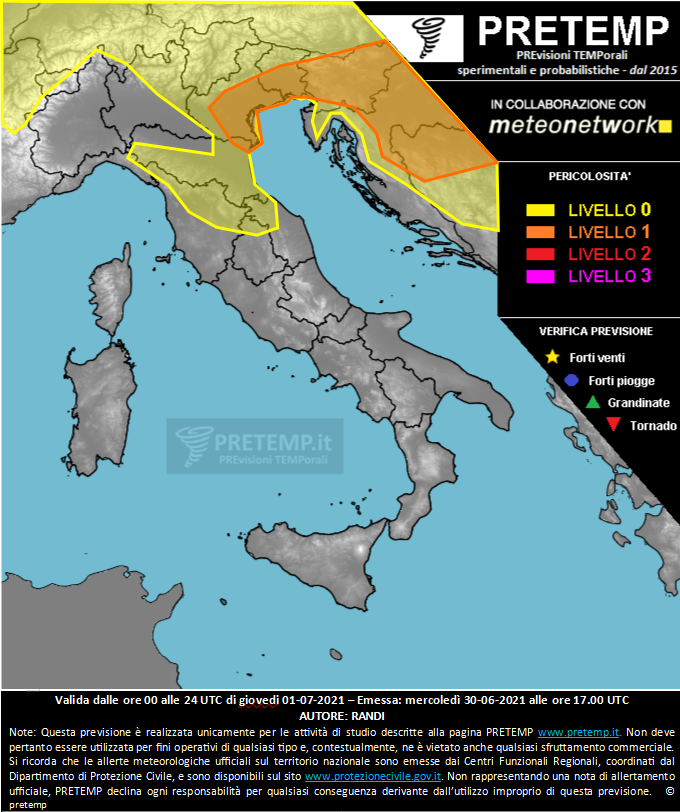 Mappa previsione del 01 luglio 2021