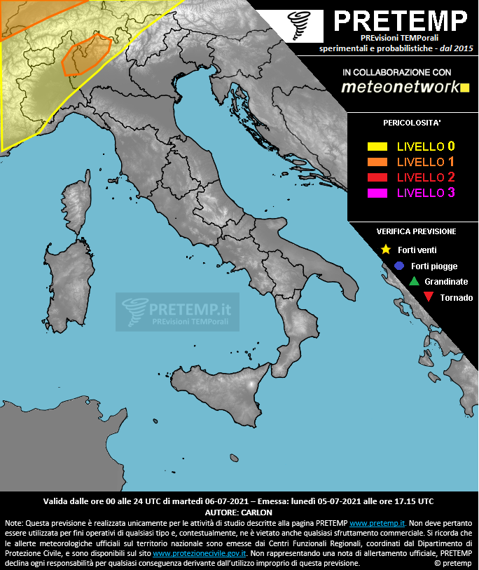 Mappa previsione del 06 luglio 2021