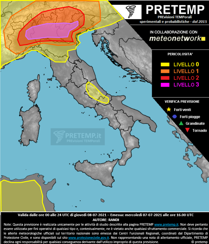Mappa previsione del 08 luglio 2021