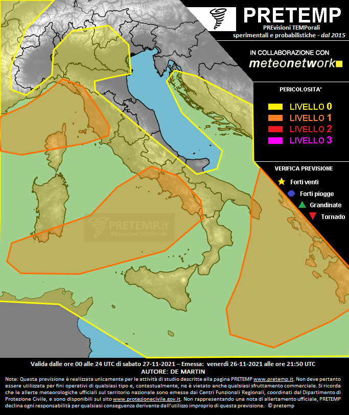 Mappa previsione del 27 novembre 2021