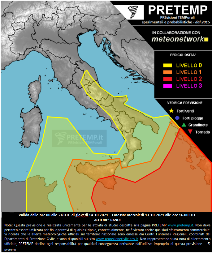 Mappa previsione del 14 ottobre 2021