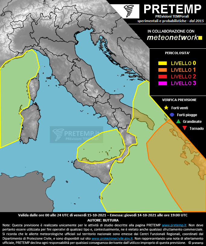 Mappa previsione del 15 ottobre 2021