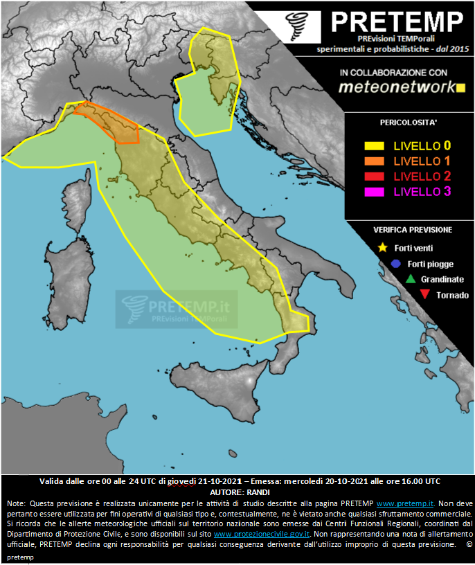 Mappa previsione del 21 ottobre 2021