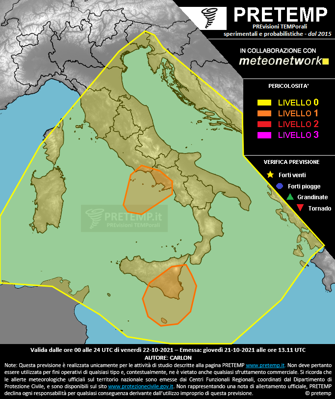 Mappa previsione del 22 ottobre 2021
