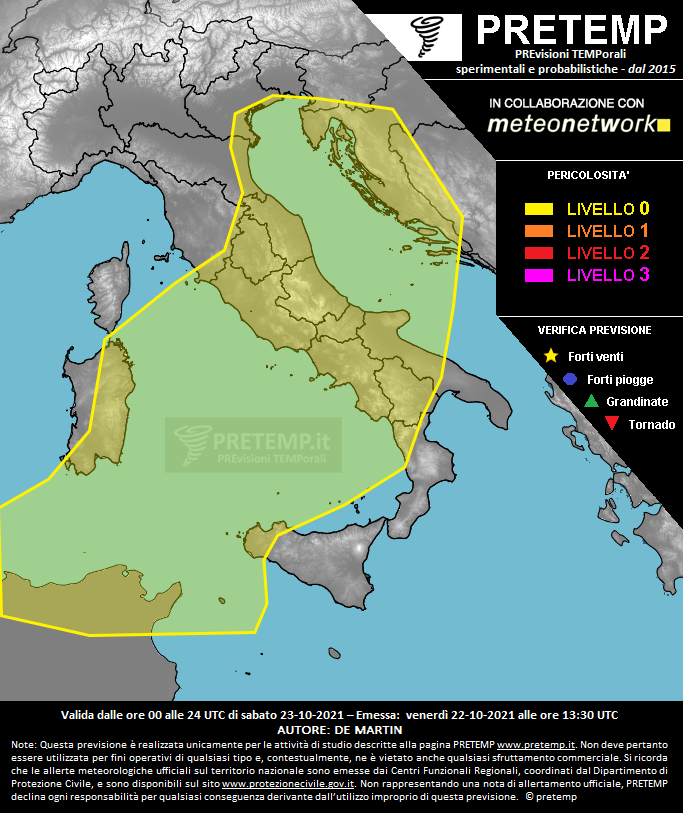 Mappa previsione del 23 ottobre 2021