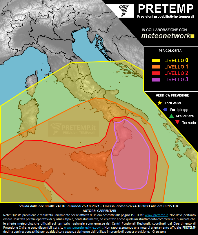 Mappa previsione del 25 ottobre 2021