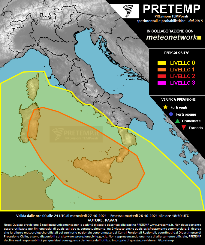 Mappa previsione del 27 ottobre 2021