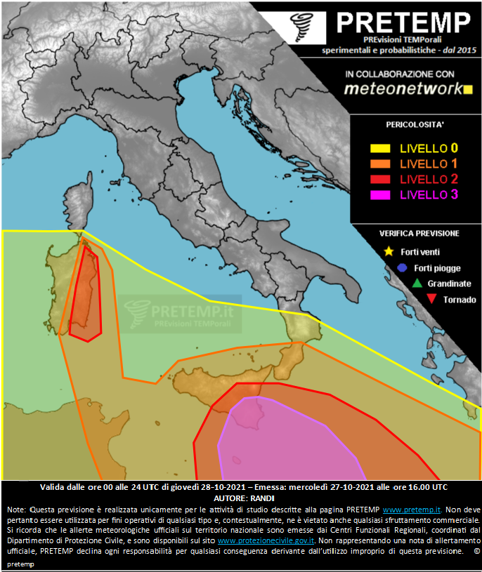 Mappa previsione del 28 ottobre 2021