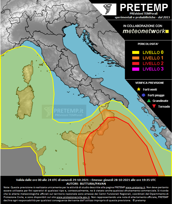 Mappa previsione del 29 ottobre 2021