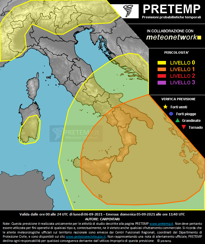 Mappa previsione del 06 settembre 2021