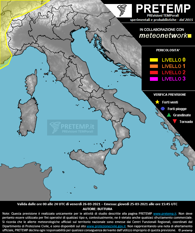 Mappa previsione del 26 marzo 2021