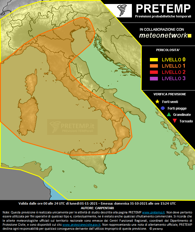 Mappa previsione del 01 novembre 2021