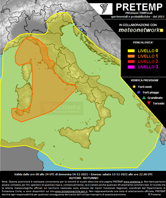 Mappa previsione del 14 novembre 2021