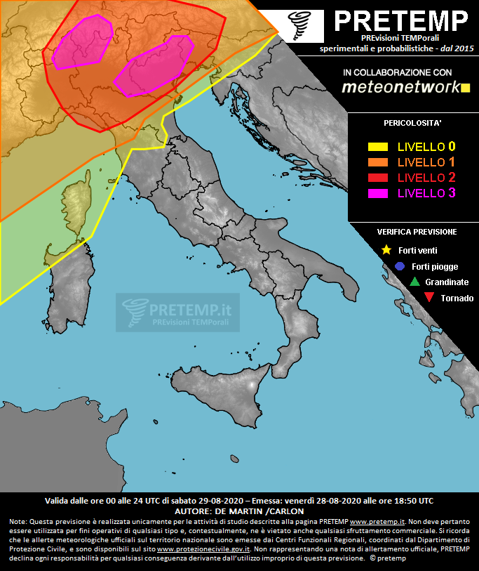 Mappa previsione del 29 agosto 2020