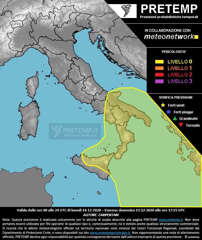 Mappa previsione del 14 dicembre 2020