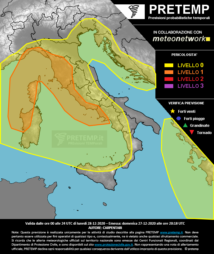 Mappa previsione del 28 dicembre 2020