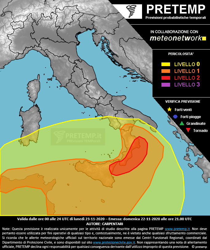 Mappa previsione del 23 novembre 2020