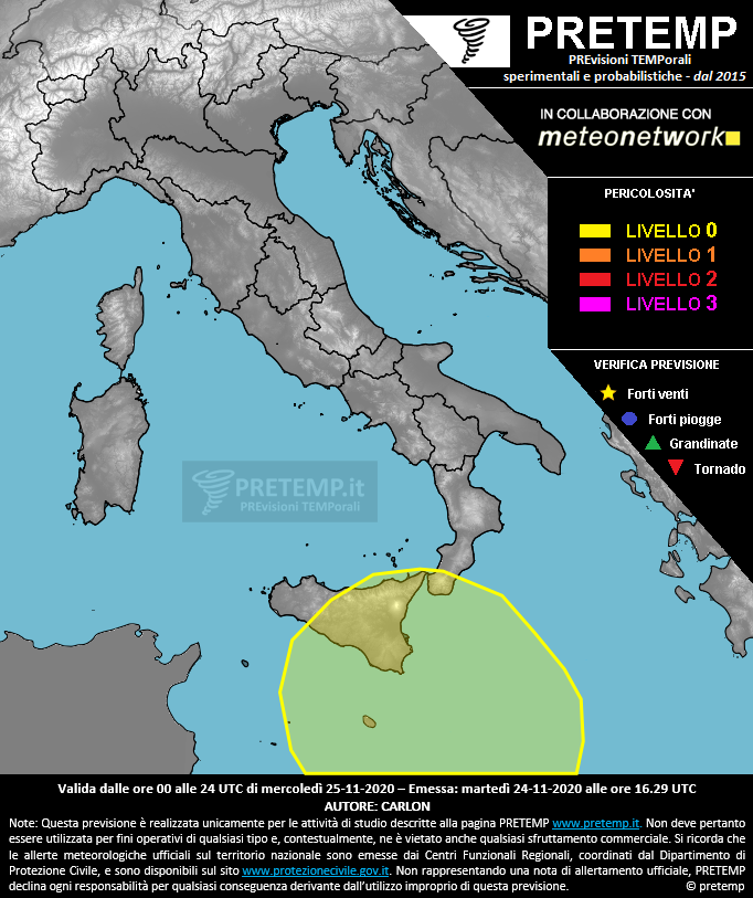 Mappa previsione del 25 novembre 2020