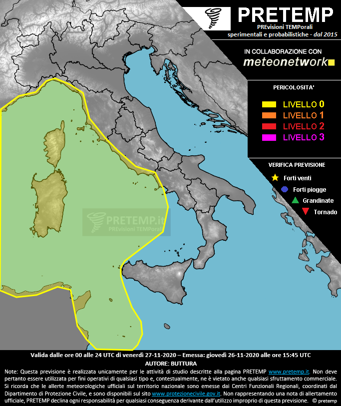 Mappa previsione del 27 novembre 2020