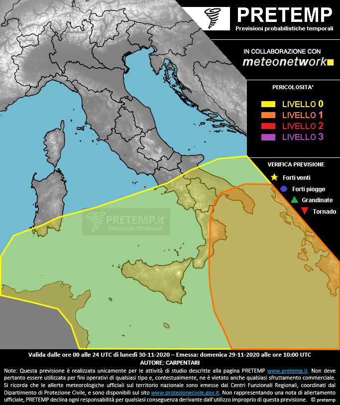 Mappa previsione del 30 novembre 2020