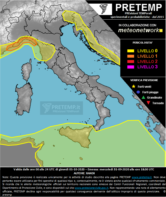 Mappa previsione del 01 ottobre 2020
