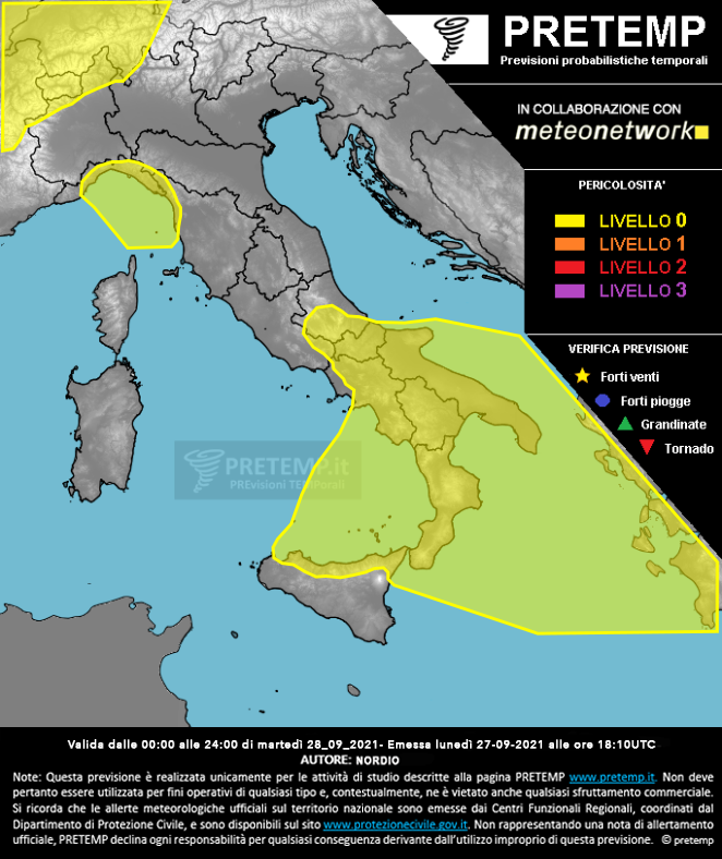 Mappa previsione del 28 settembre 2021