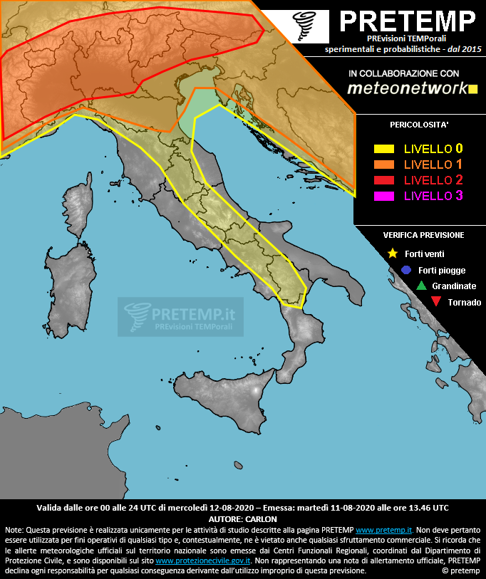 Mappa previsione del 12 agosto 2020