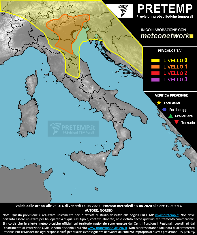 Mappa previsione del 14 agosto 2020