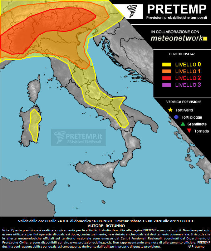 Mappa previsione del 16 agosto 2020