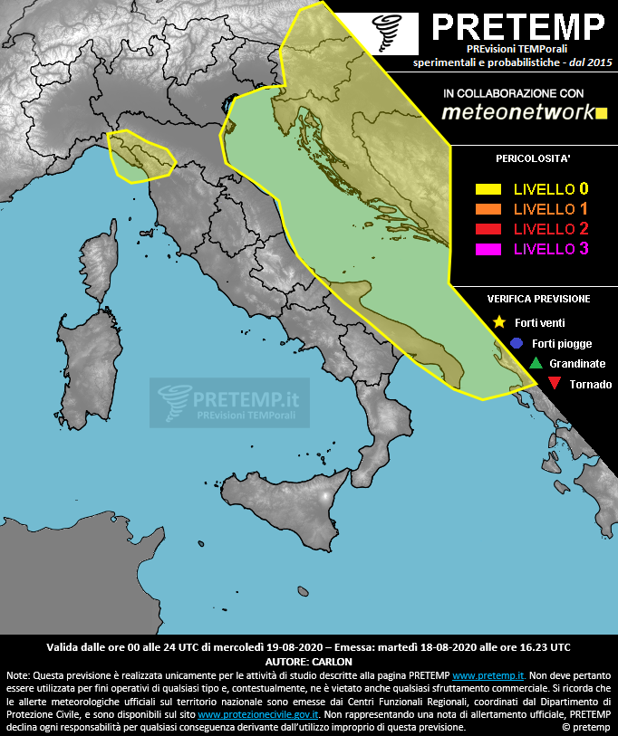Mappa previsione del 19 agosto 2020