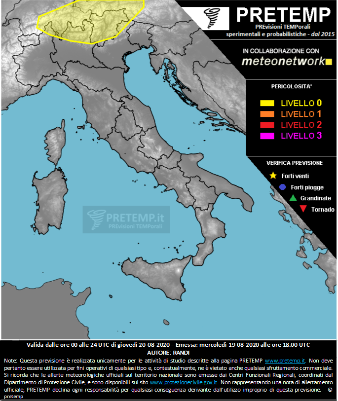 Mappa previsione del 20 agosto 2020