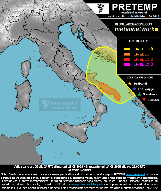 Mappa previsione del 25 agosto 2020