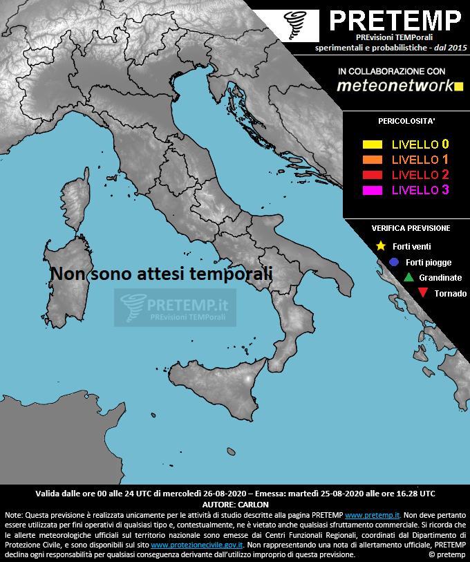 Mappa previsione del 26 agosto 2020