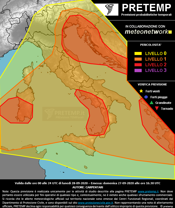 Mappa previsione del 28 settembre 2020