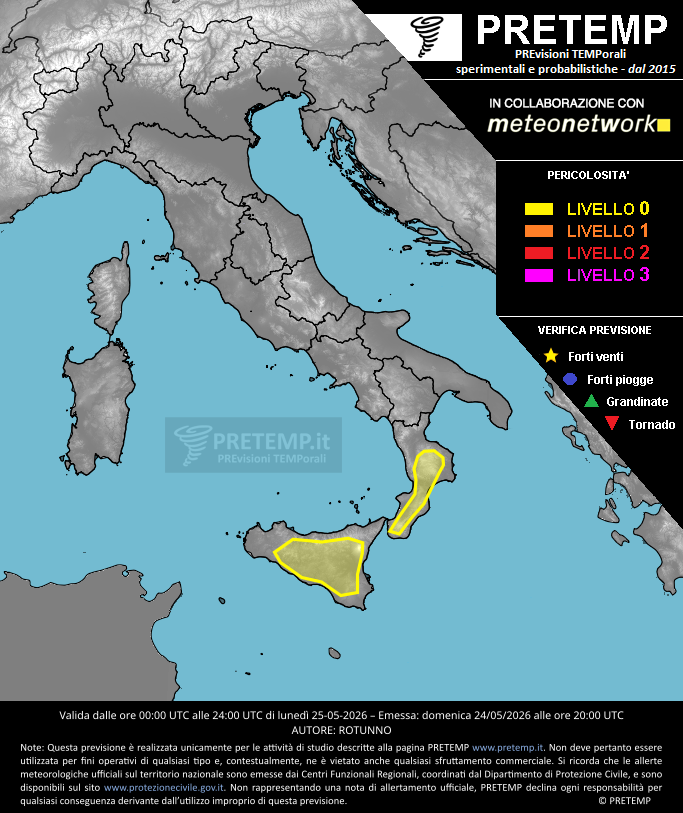 Mappa previsione del 25 maggio 2026