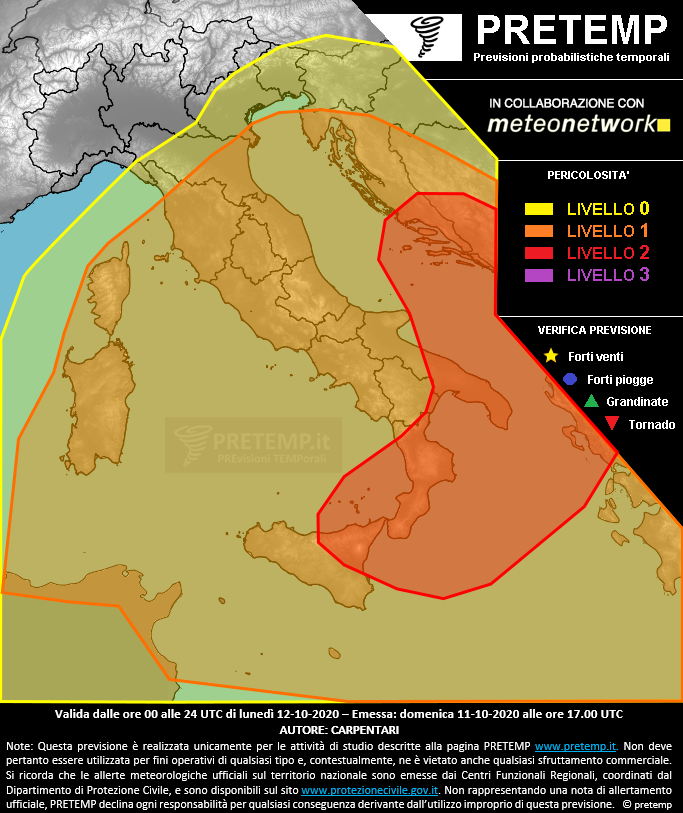 Mappa previsione del 12 ottobre 2020