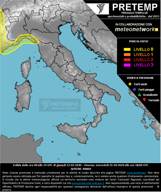 Mappa previsione del 22 ottobre 2020