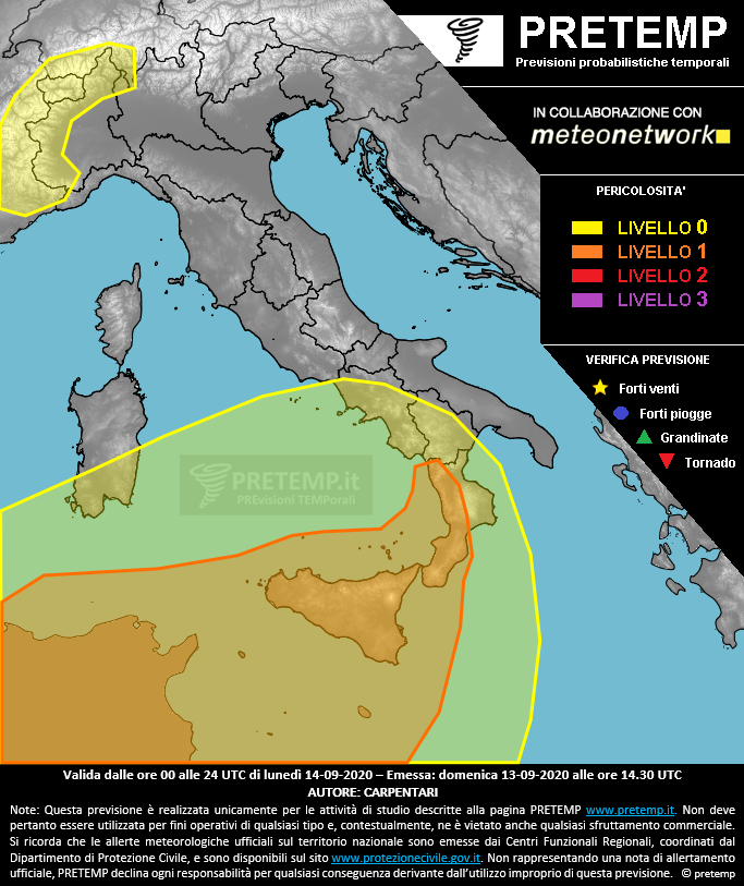 Mappa previsione del 14 settembre 2020