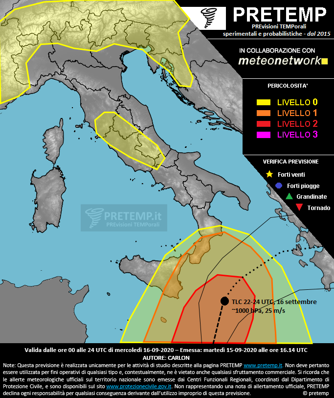 Mappa previsione del 16 settembre 2020