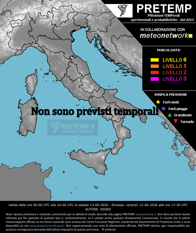 Mappa previsione del 13 giugno 2026