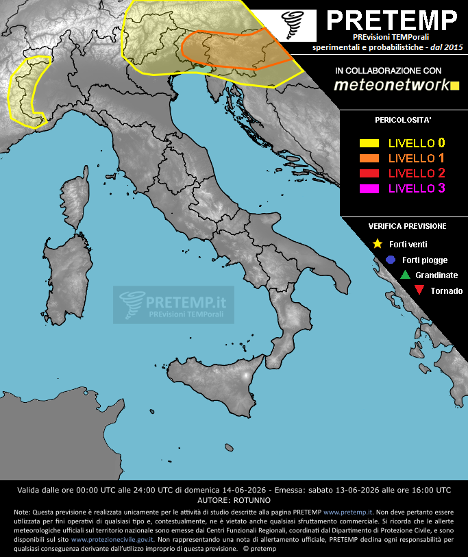 Mappa previsione del 14 giugno 2026