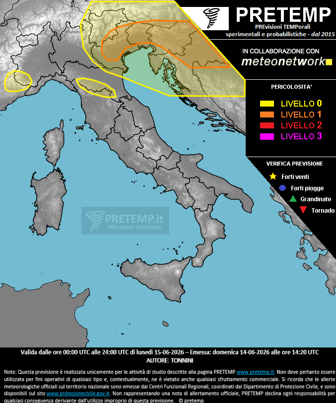 Mappa previsione del 15 giugno 2026